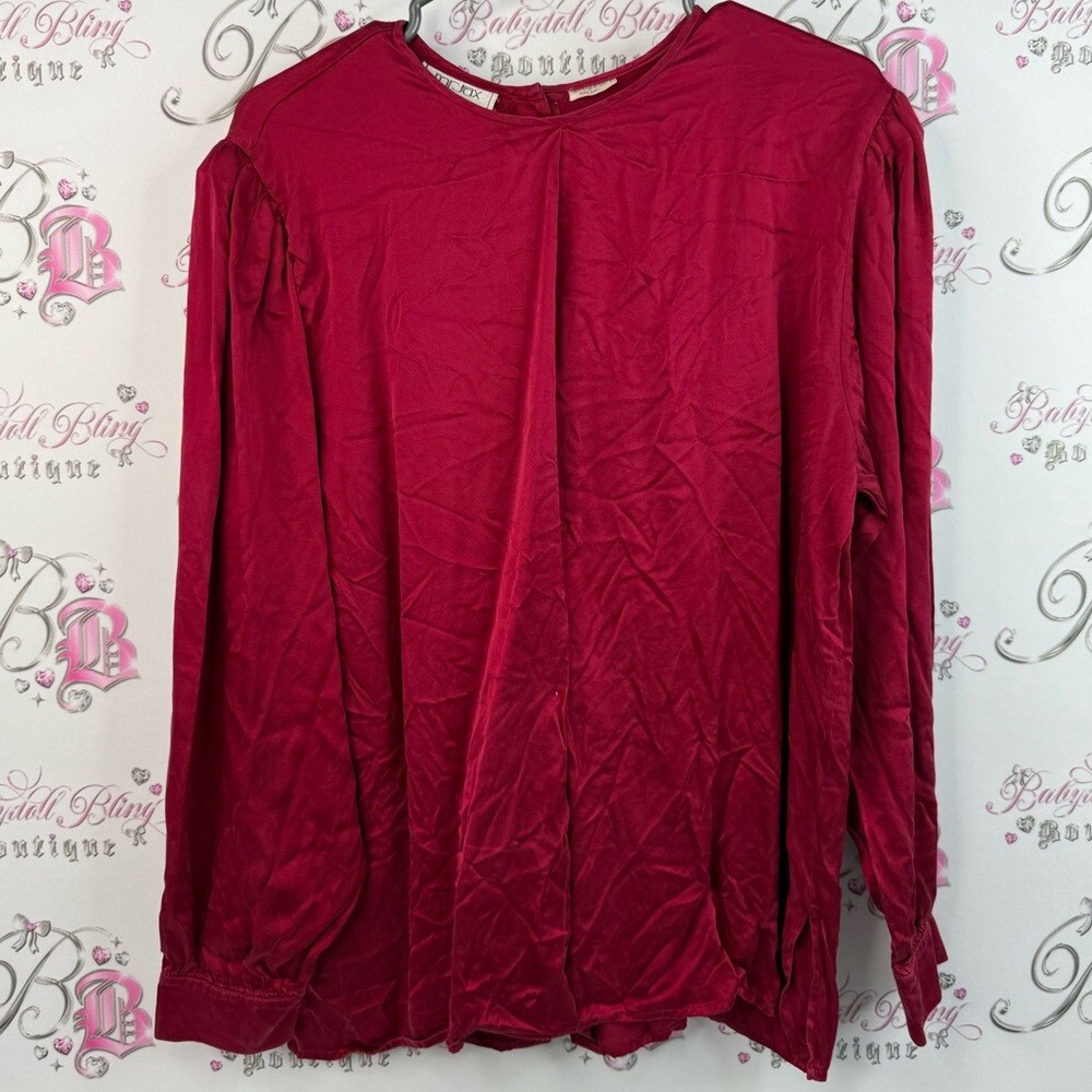 Mr.jax long sleeve 100% silk button up vintage Chic Red Long Sleeve Top